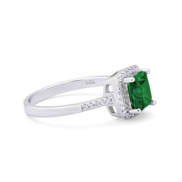 Art Deco Princess Cut Simulated Green Emerald CZ Wedding Ring 925 Sterling Silver